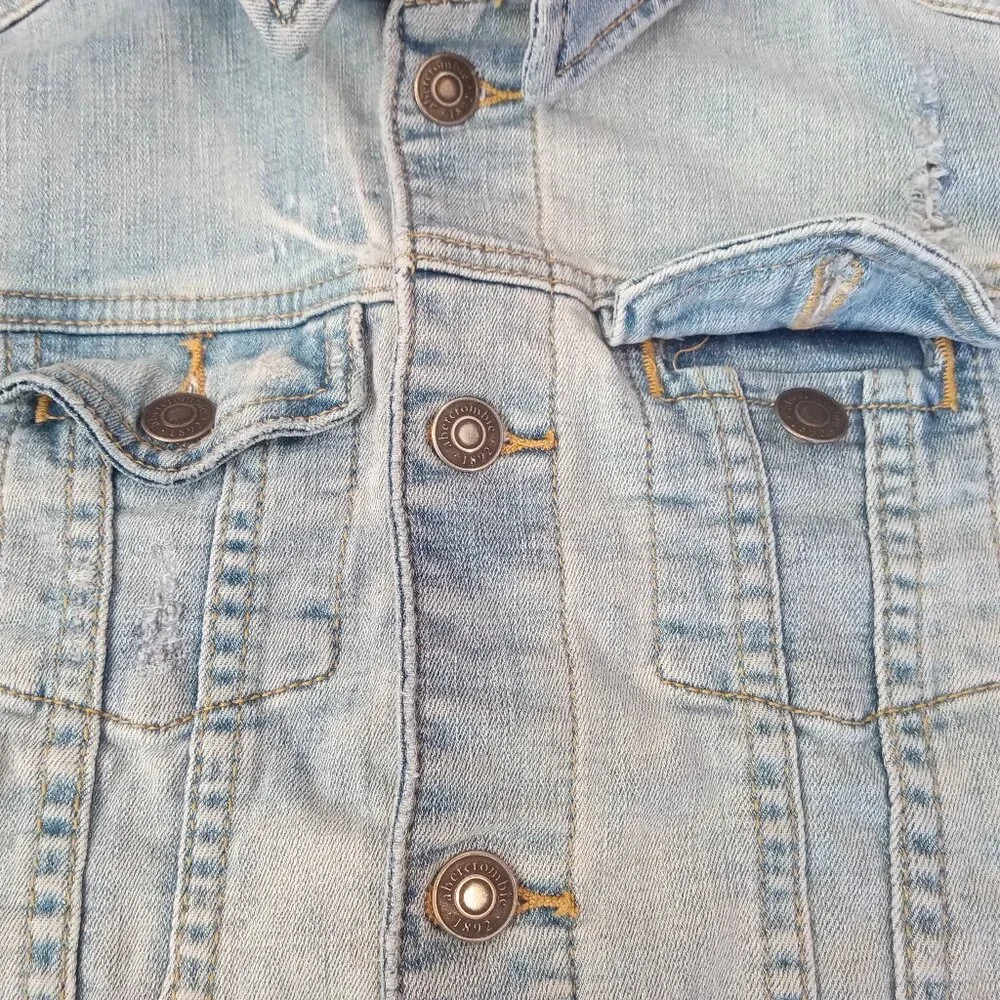 Abercrombie Kids Jean Jacket Girls Size Small S 7 / 8 Distressed Hooded - Picture 3 of 11